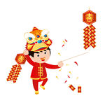 矢量春节放鞭炮习俗插画