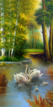 精美油画风景画树林湖泊天鹅玄关
