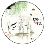 中式烟雨江南意境山水圆形装饰画