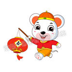 卡通吉祥鼠打灯笼矢量插图