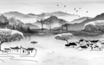 意境灰色山水画 TIF分层