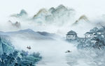 烟雾山水中国风画 TIF分层