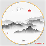 圆形水墨画