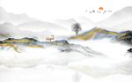水墨山水抽象树电视背景墙