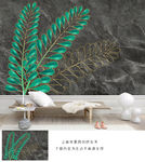 手绘立体浮雕叶子背景墙