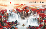 中式山水聚宝盆鸿运当头风景画