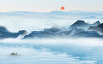 蓝色中国风山水画 TIF分层