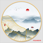 圆形水墨画