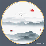 圆形水墨画