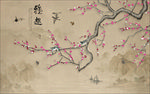 中国风水墨山水工笔梅花背景墙