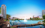 地产 园林 湖景 效果图