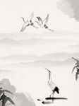 仙鹤竹子古风背景