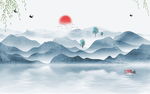 中式水墨山水画背景墙