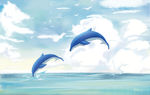 手绘海洋海豚背景墙