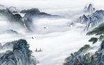 山水蓝色中国风画 TIF分层