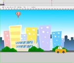 城市背景动画90秒汽车走和气球