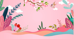 美丽鸟语花香插画展板背景