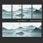 抽象山水  蓝色意境水墨山水画