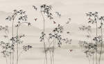 中式手绘水墨麻雀竹子装饰背景墙