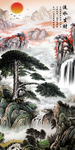 中式国画流水生财玄关过道背景墙