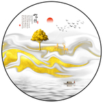 新中式轻奢发财树山水圆形装饰画