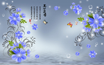 手绘梦幻兰花电视背景墙