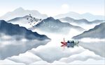 中式手绘山水电视背景墙