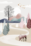 插画现代简约手绘森林风景小清新