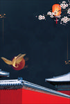高级感深色仙鹤宫墙背景