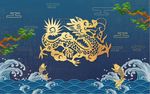 国潮金龙鲤鱼几何云朵水纹背墙
