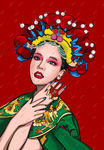 手绘美女国潮