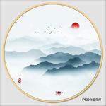 圆形水墨画