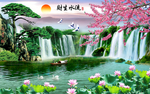 中式聚宝盆流水生财山水背景墙