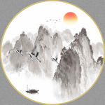 新中式水墨山水意境圆形装饰画
