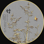 新中式竹子山水圆形装饰画