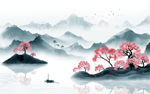 新中式山水背景墙画 TIF分层