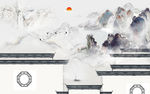徽派山水背景墙画 TIF分层