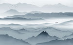 中国风山水背景墙画 TIF分层