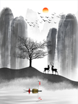 新中式水墨山水风景装饰画图片