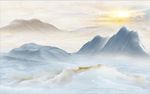大理石纹山水花日出背景墙冰山云