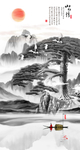 中式流水生财迎客松玄关图图