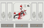 中式水墨梅花护墙板背景墙