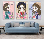 手绘可爱卡通女孩花朵无框画