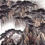 山水迎客松水墨画