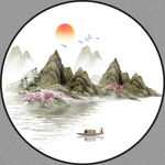 新中式抽象水墨山水意境圆形挂画