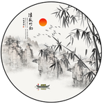 新中式竹子山水圆形装饰画图片