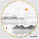 圆形水墨画