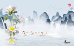 荷 花山水电视墙画 TIF分层