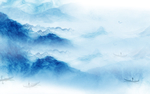 蓝色水墨山水