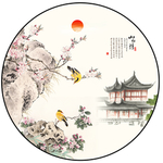 新中式手绘花鸟山水圆形装饰画